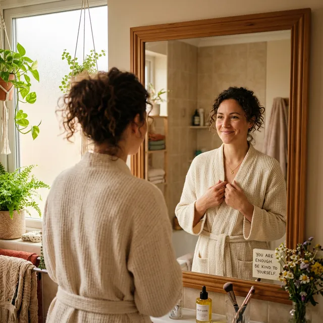 woman mirror affirmation confidence