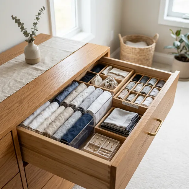 organized minimalist drawer declutter