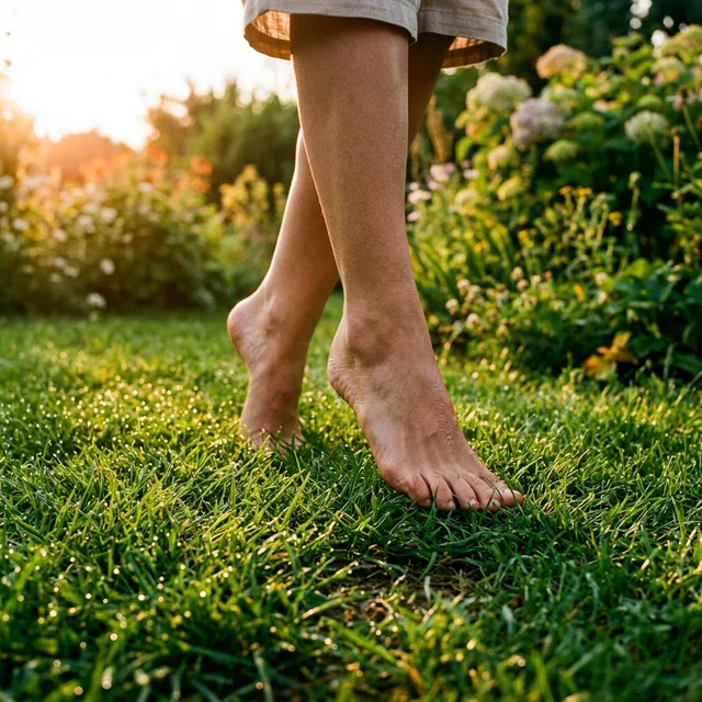 walking barefoot on grass grounding